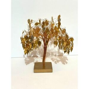 MCM Hollywood Regency Gold Tree of Life Sculpture Brass Tabletop Decor 1970s